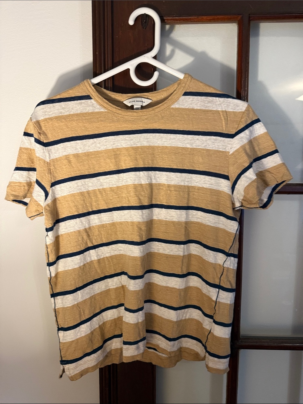 Club Monaco Striped Short-Sleeve Tee in Mustard, White & Navy